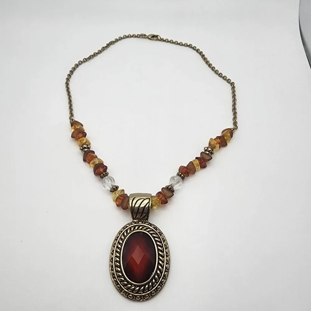 Vintage Avon Orange & Gold Tone Necklace